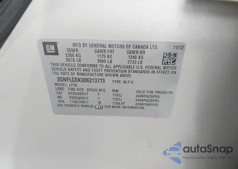 2013 Chevrolet Equinox Ls из США, поврежденный, VIN 2GNFLCEK9D6213773